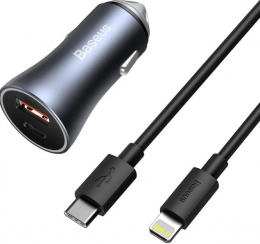 Baseus Golden Contactor Pro Dual Car Charger U+C 40W (With Cable Type-C/ iP 1m) Dark Grey (TZCCJD-B0G)