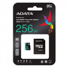 ADATA 256GB microSD class 10 UHS-I U3 V30 A2 Premier Pro SD 6.0 (AUSDX256GUI3V30SA2-RA1)