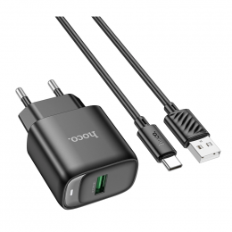 HOCO C140A Smart single port QC3.0 charger set(Type-C)(6942007627825) Black