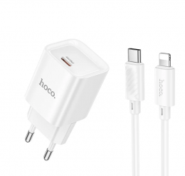 HOCO C146A Charm single port PD20W charger set (C to iP) (6942007630252) White