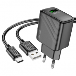 HOCO CS21A Rich single port QC3.0 charger set (Type-C)(6942007609906) Black