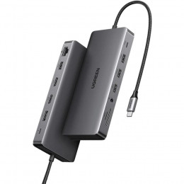 USB3.2 Type-C --> HDMIx2,4K60Hz/4xUSB-A/2xUSB-C3.2/DP4K60Hz/RJ45/SD/TF/AUX PD 100W CM681 Ugreen (15978)