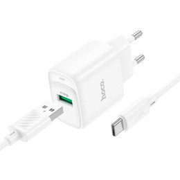 HOCO C140A Smart USB QC3.0 + cable USB to USB-C White (6942007627832)