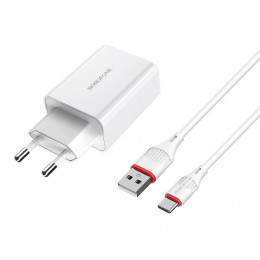 BOROFONE BA21A Long journey single port QC3.0 charger set(Type-C) 18W White (6931474702487)
