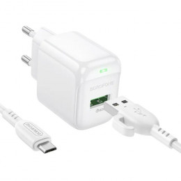 BOROFONE BAS42A Potential USB QC3.0 + cable USB to Micro 5P White (6941991113796)