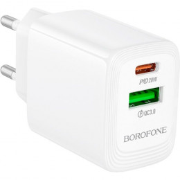 BOROFONE BN27 Fuente 1xUSB-C PD20W + 1xUSB QC3.0 White (6941991120268)