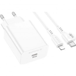 Borofone BA21A Pro Long journey single port PD20W charger set (C to iP) White (6941991111419)