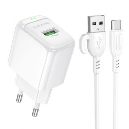 Borofone BAS42A Potential single-port QC3.0 charger set Type-C 18W White (6941991113802)