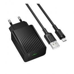 Borofone BAS72A Source single port QC3.0 charger set with cable (Micro) Black (6941991122651)