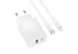Borofone BAS76A Source 30W USB-C + USB-A з кабелем Lightning White (6941991122903)