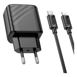 Hoco CS23A Sunlight PD 30W QC 3.0 кабель USB Type-C to Lightning EU Black (6942007609951)