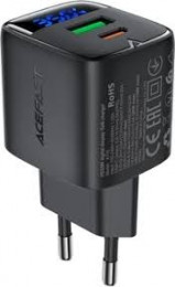 Acefast A116 PD35W GaN charger (USB-A+USB-C) with digital display Black (6974316284468