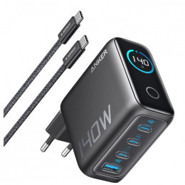 Anker Laptop GaN Charger Black, 140W 3xUSB-C 1xUSB-A Display (B2697GZ1) + кабель USB Type-C