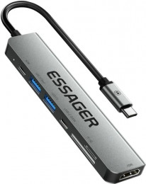 Essager USB-C 7-in-1 HDMI + USB 3.2 + USB-C + SD/TF gray (EHB07-QH0G-Z)