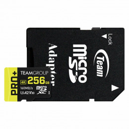 MicroSDXC 256GB UHS-I/U3 Class 10 Team Pro+ R160/W110MB/s + SD-адаптер (TPPMSDX256GIA2V3003)