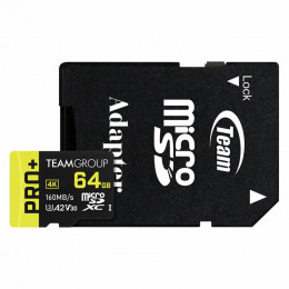MicroSDXC 64GB UHS-I/U3 Class 10 Team Pro+ R160/W55MB/s + SD-адаптер (TPPMSDX64GIA2V3003)