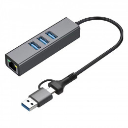 USB 3.0 Type-C/Type-A to RJ45 Gigabit Lan, 3*USB 3.0, cable 13 cm Dynamode (DM-AD-GLAN-U3)
