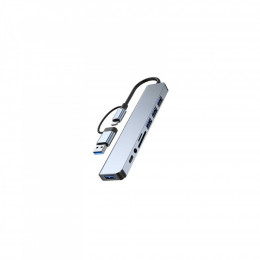 Dynamode USB-C/A 8-in-1 1xUSB-C + 1xUSB 3.0 + 3xUSB 2.0 + 3.5mm audio + SD/TF silver (BYL-2218TU)
