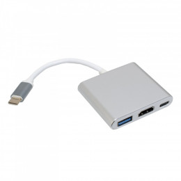 Patron USB-C to HDMI + USB 3.0 + USB-C 0.1m silver (ADAPT-PN-TYPE-C-HUB)