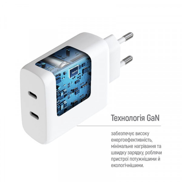 ColorWay GaN Mini 50W PD Port PPS USB (Type-C PD 30W + Type-C PD 20W) White (CW-CHS050PD-WT)