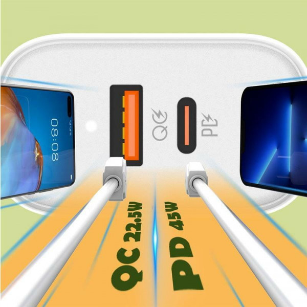 ColorWay Power Delivery Port PPS USB (Type-C PD + USB QC3.0) (45W) White (CW-CHS042PD-WT)